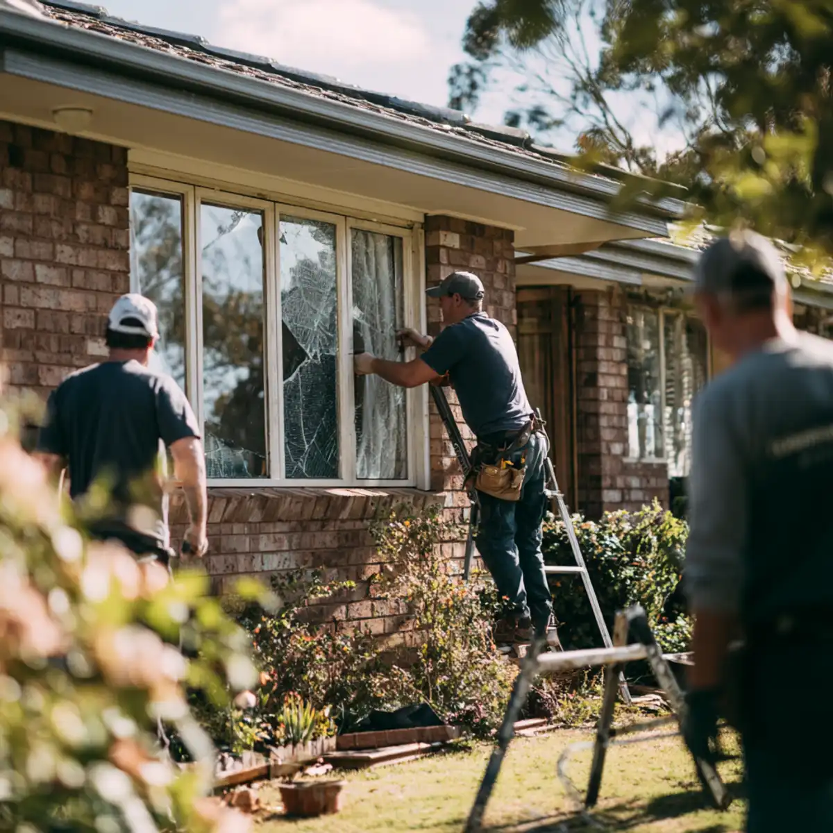 Cracked window glass requiring professional repair and replacement